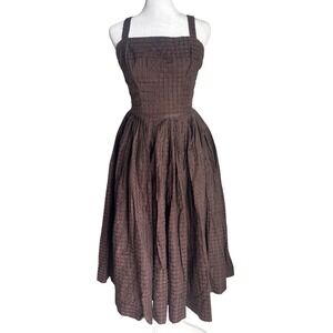 Vintage 1950s Suzy Perette Brown Check Fit Flare Dress Rare Mid Century 50s EUC